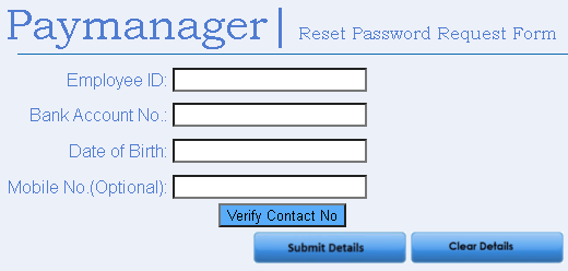 Paymanager पासवर्ड रीसेट फॉर्म