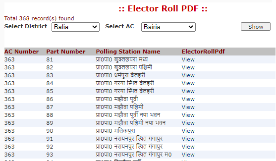 सीईओ उत्तर प्रदेश मतदान केंद्र बैरिया निर्वाचन क्षेत्र की सूची